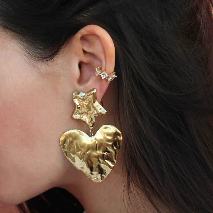 Caprice Paris - Wholesale Dangle Earrings - Narcissus Gold XL Heart Earrings | Handmade in Paris6