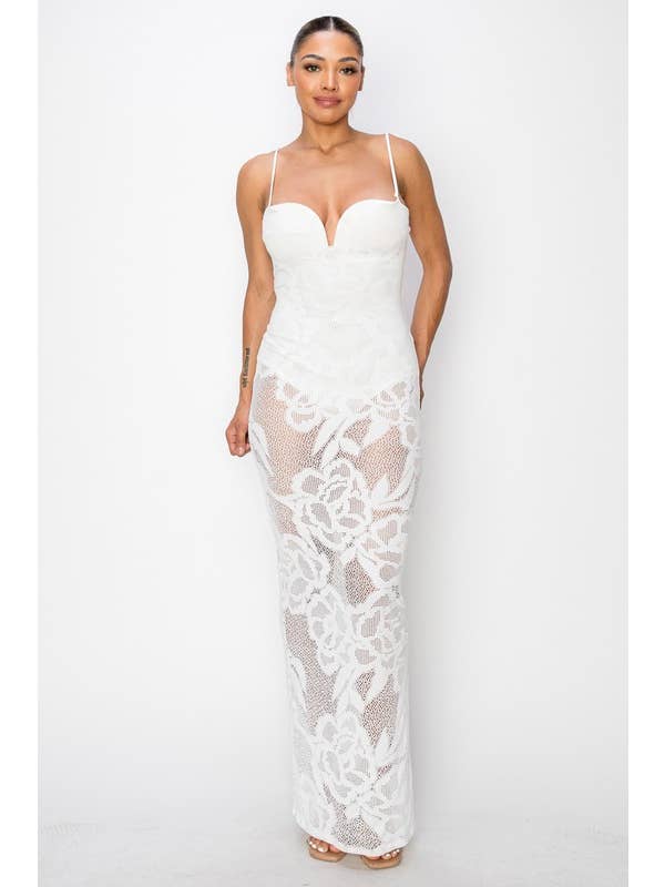 Kimcine - Wholesale Dress - Women's - KD9738-spaghetti strap lace maxi dress(REVISE)8