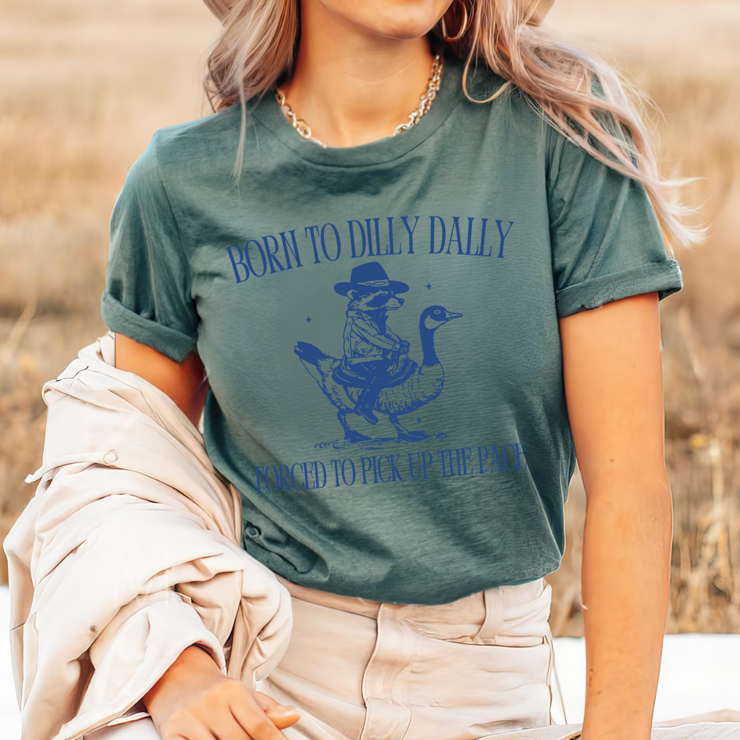 Clover + Cotton Co - Wholesale Screen Printed T-Shirt - Unisex - Over Print | Born To Dilly Dally Tees9