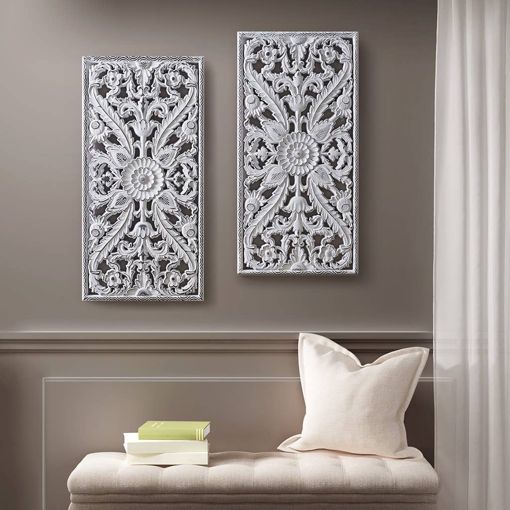 Olliix - Wholesale Gallery Wall Set - Boho Carved Wooden Panels Wall Decor, White1