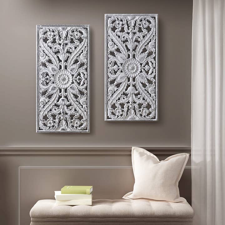 Olliix - Wholesale Gallery Wall Set - Boho Carved Wooden Panels Wall Decor, White1