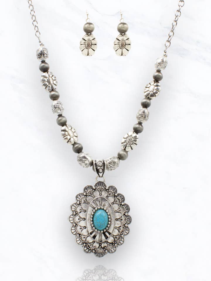 Westers Turquoise Concho Ketting & Oorbellen voor wholesale door Suzie Q USA