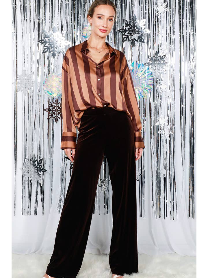 Vine & Love - Wholesale Pants - Women's - Velvet Straight Wide-Leg High Rise Pants VP81978A10