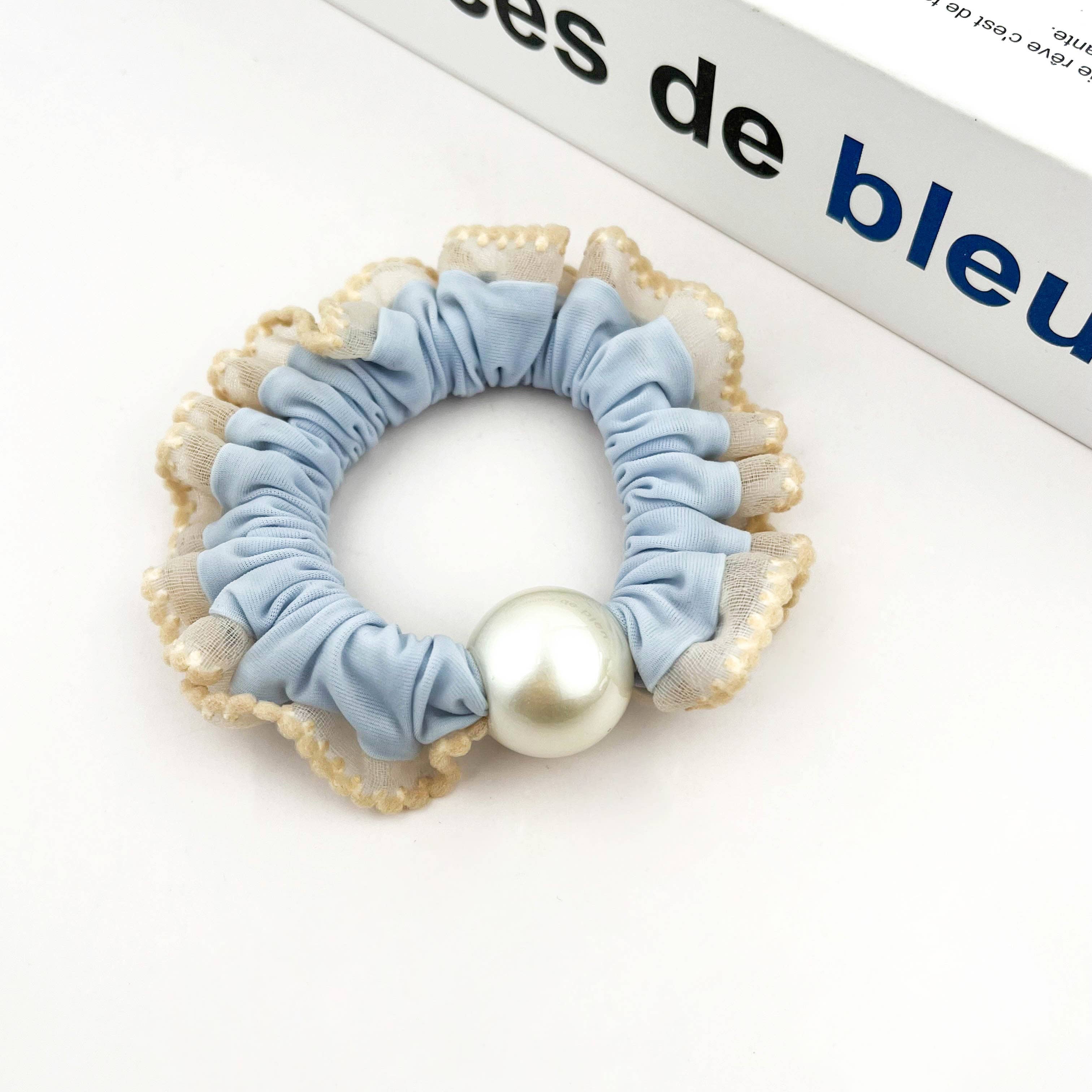 TheDivaSoap - Wholesale Hair Tie - Sweet Pearl Sky Blue Hair Tie, Elegant Ponytail Holder2