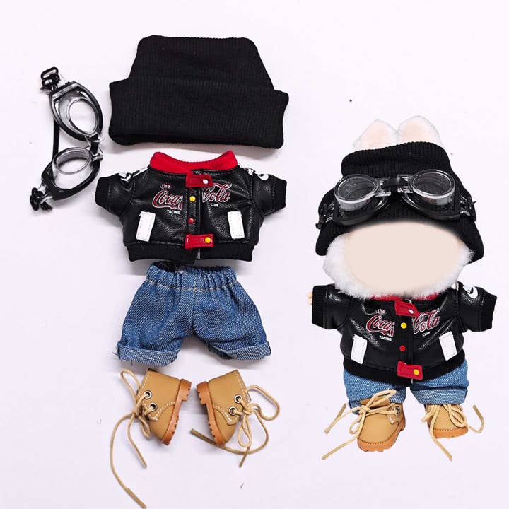 Cola black leather jacket &jeans suit for dolls for wholesale by Little Trendy