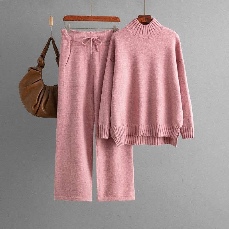 UZ Wholesale Store – Engroshandel Loungesæt - Dame – Sæt med tyk, løs turtleneck-sweater og bukser3