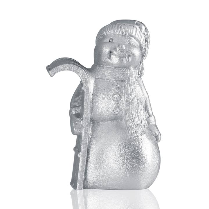Snowman with Toboggan Sculpture for wholesale by Amos Pewter