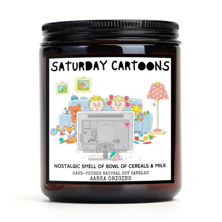 AARKA ORIGINS - Vente Bougie en bocal - Bougie de soja dessin animé du samedi matin0
