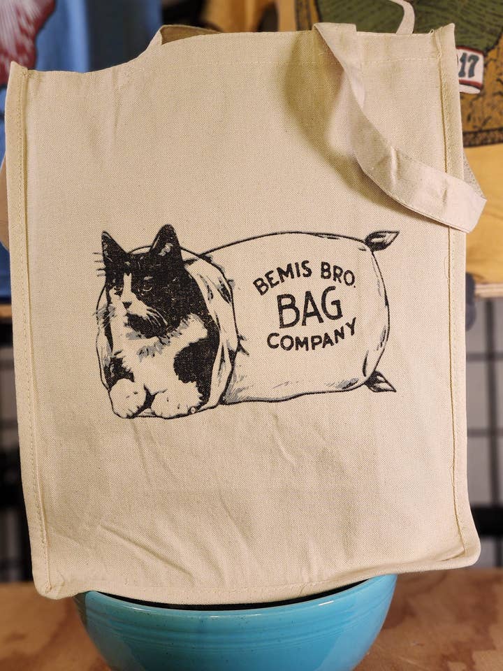 Vintage Farm Seed Bag Design; "Bemis Bro. Bag Co." Farmer's Market Tote, Natural for wholesale by Seed House Prints