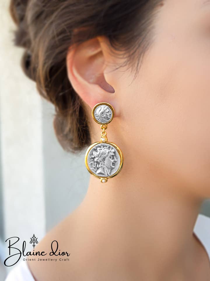 Intaglio Roman Coin Earrings Gold | Authentic Earrings for wholesale by BlaineDor