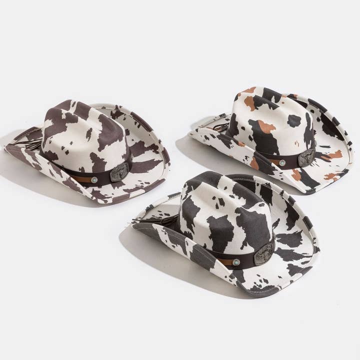Cappello da cowboy con cinturino a corna lunghe western a stampa mucca per la vendita all'ingrosso da parte di Collections by Fame Accessories