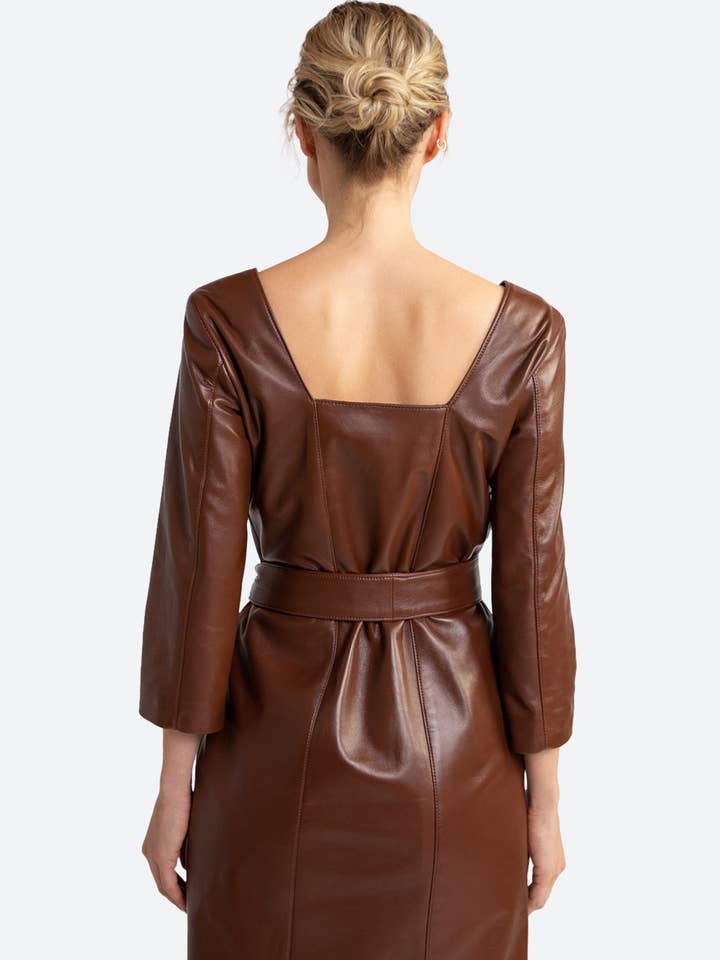 Gaucho Buenos Aires - Wholesale Dress - Women's - Mabel Belted Leather Midi Dress in Chocolate3