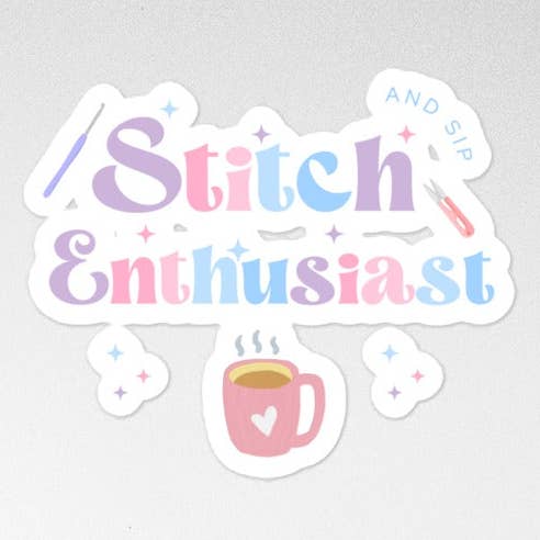 Stitch & Sip Enthusiast Sticker for wholesale by Niche skein