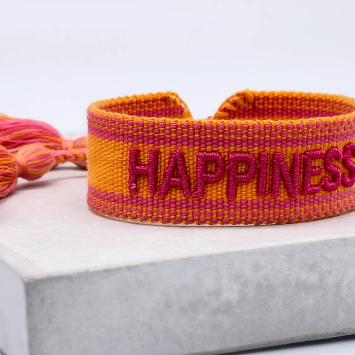 Parsley & Pepper - Venta al por mayor Pulseras tejidas/trenzadas - Pulsera con la frase HAPPINESS tejida y bordada