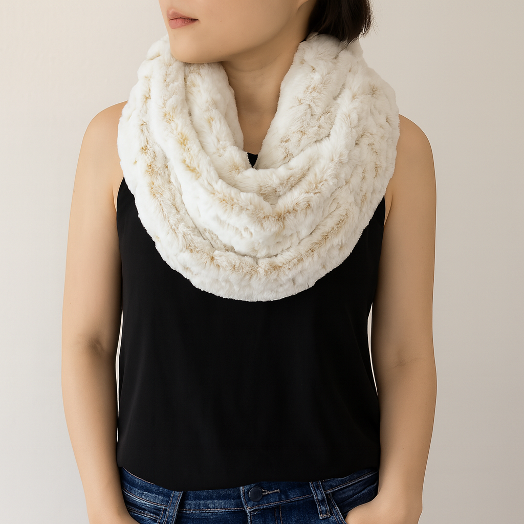 Fennco Styles - Vente Écharpe – femme - Écharpe Fashion Tube Infinity en fausse fourrure beige rose1