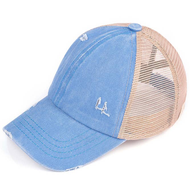 Hana – wholesale Baseball cap – Kids – C.C Kids Washed Denim Elastic Band Crossed Pony Cap2