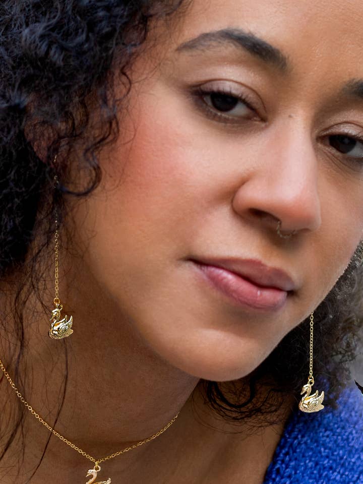 Swan Lake Earrings - 18K Gold Plated / Silver Rhodium Plated for wholesale by Peter and June