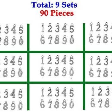 Mandala Crafts - Wholesale Individuele bedel/hanger - Nummer bedels voor kettingen, armbanden, hangers, sieraden maken, 0-9 metalen knutselnummers, 9 sets 90 stuks, door Mandala Crafts3