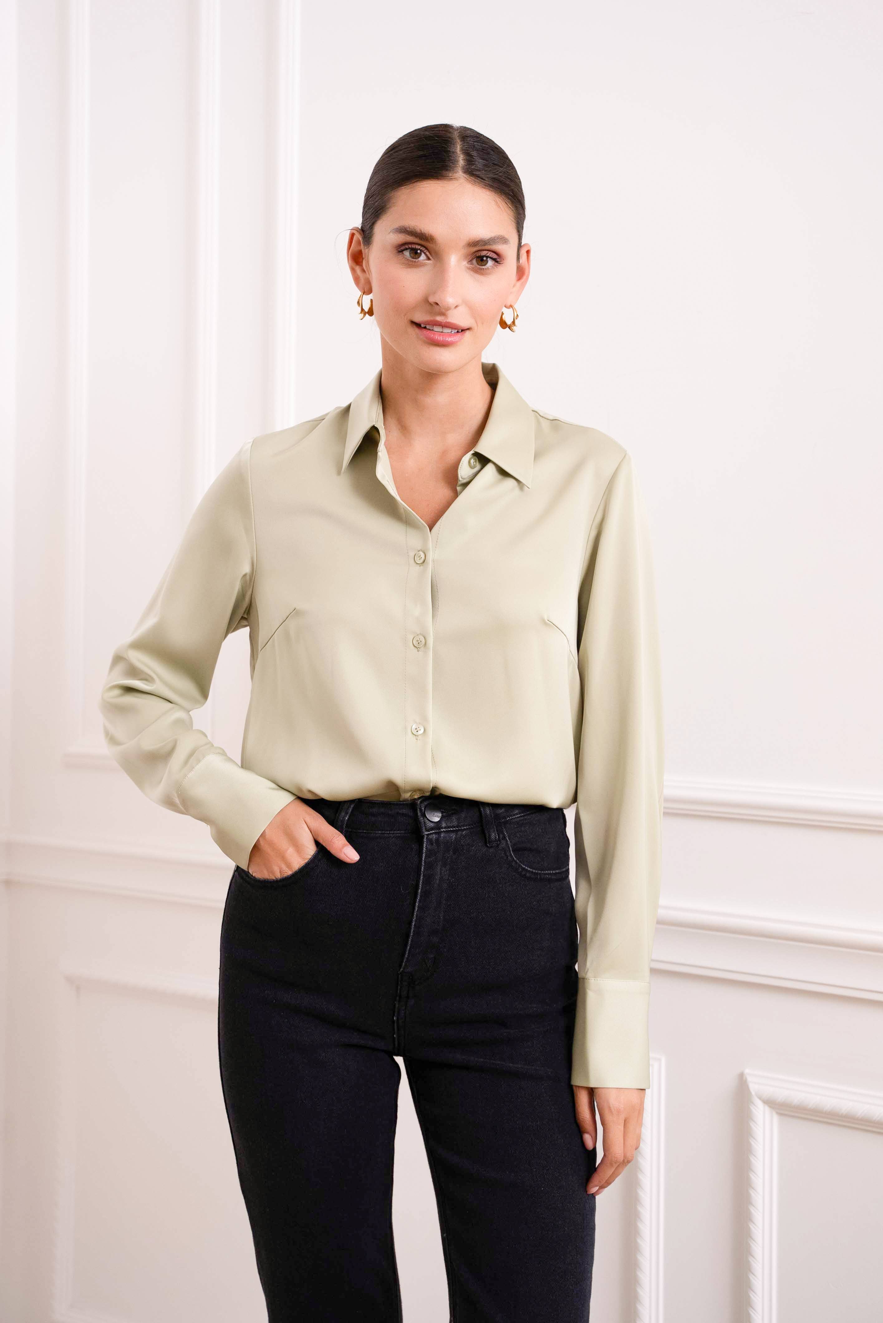 Attentif Paris - Wholesale Button Down Shirt - Women's - Satin shirt with classic notched collar14