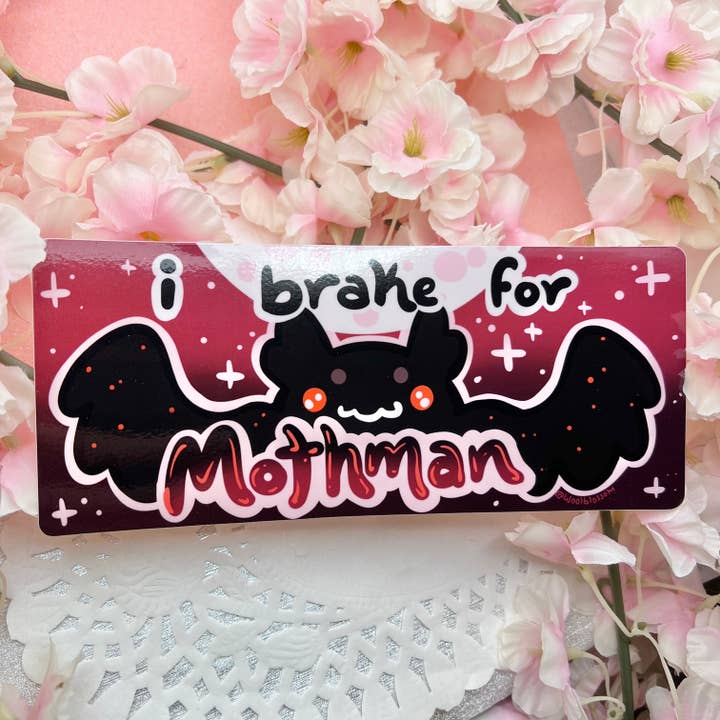 "I Brake for Mothman" ~ Bumper Sticker for wholesale by Woolblossom