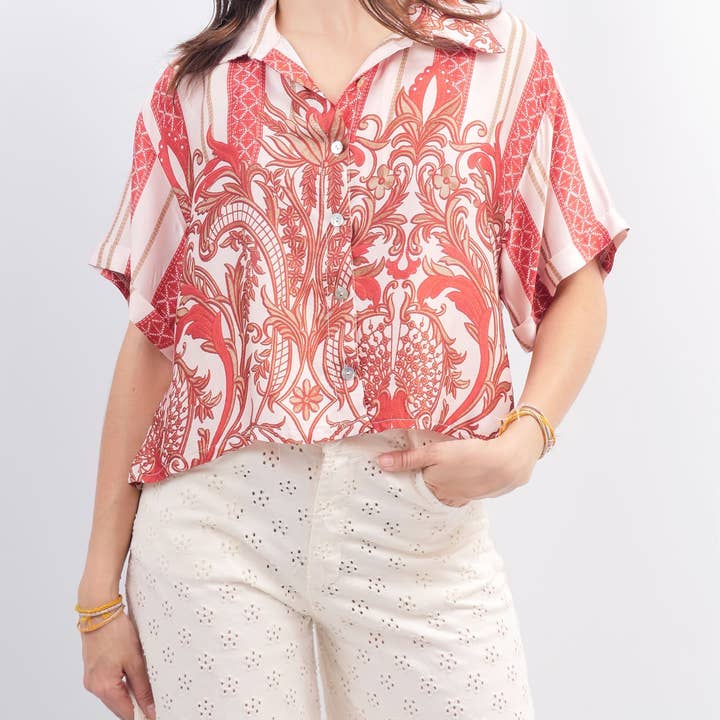 Short satin viscose shirt BC01242 for wholesale by Cecile Wang