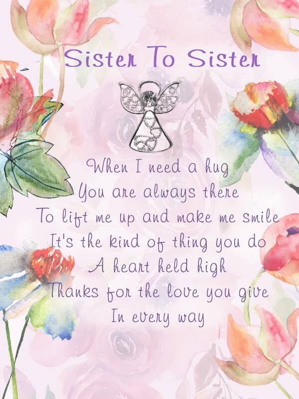 Sister To Sister: Card With Angel Pin for wholesale by Angel Sayings