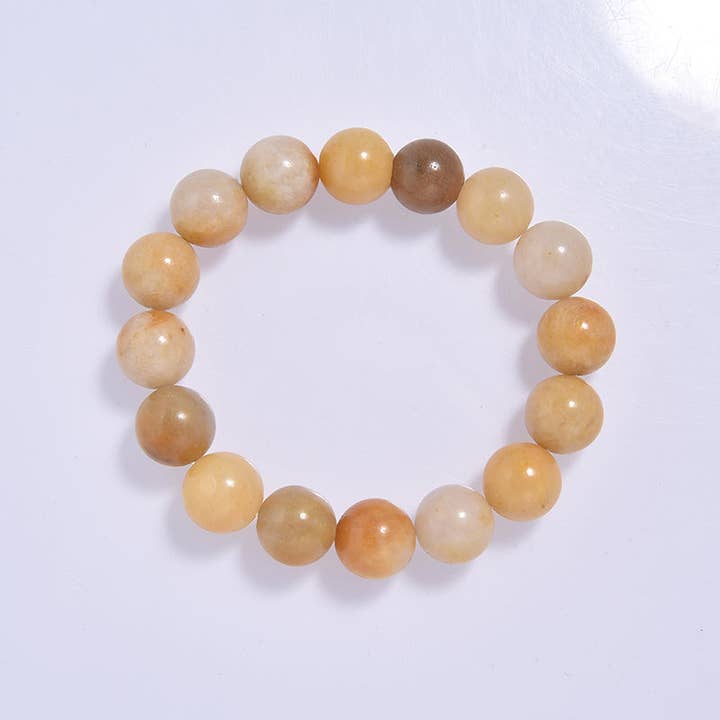 Ole - Vente Bracelet de perles - Bracelet extensible en pierre de jade doré B1993-4MM4