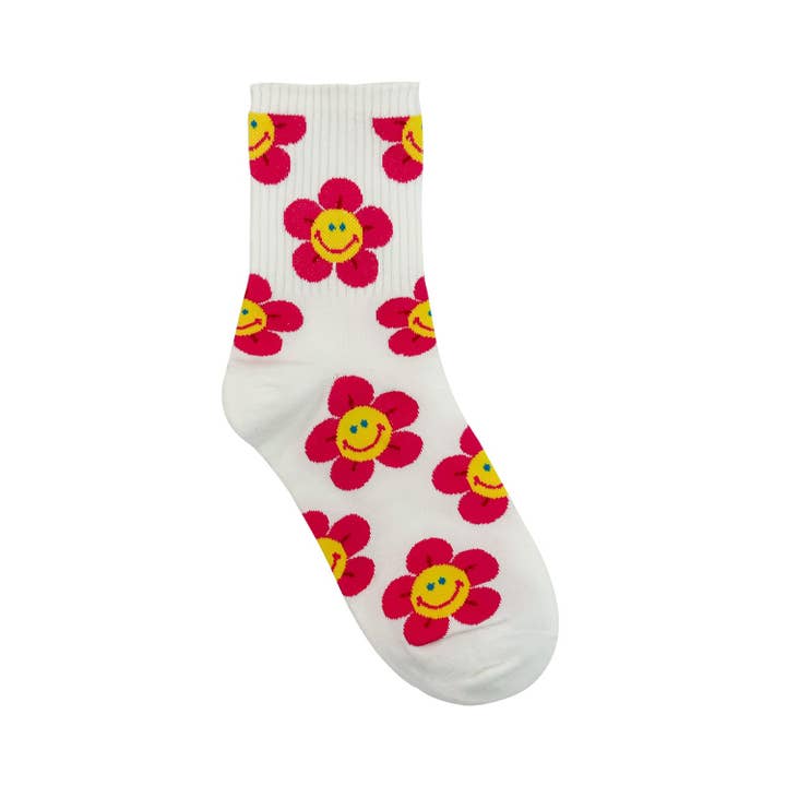7DAYSSOCKS - Wholesale Socks - Women's - Women's Crew Smile Flower Socks