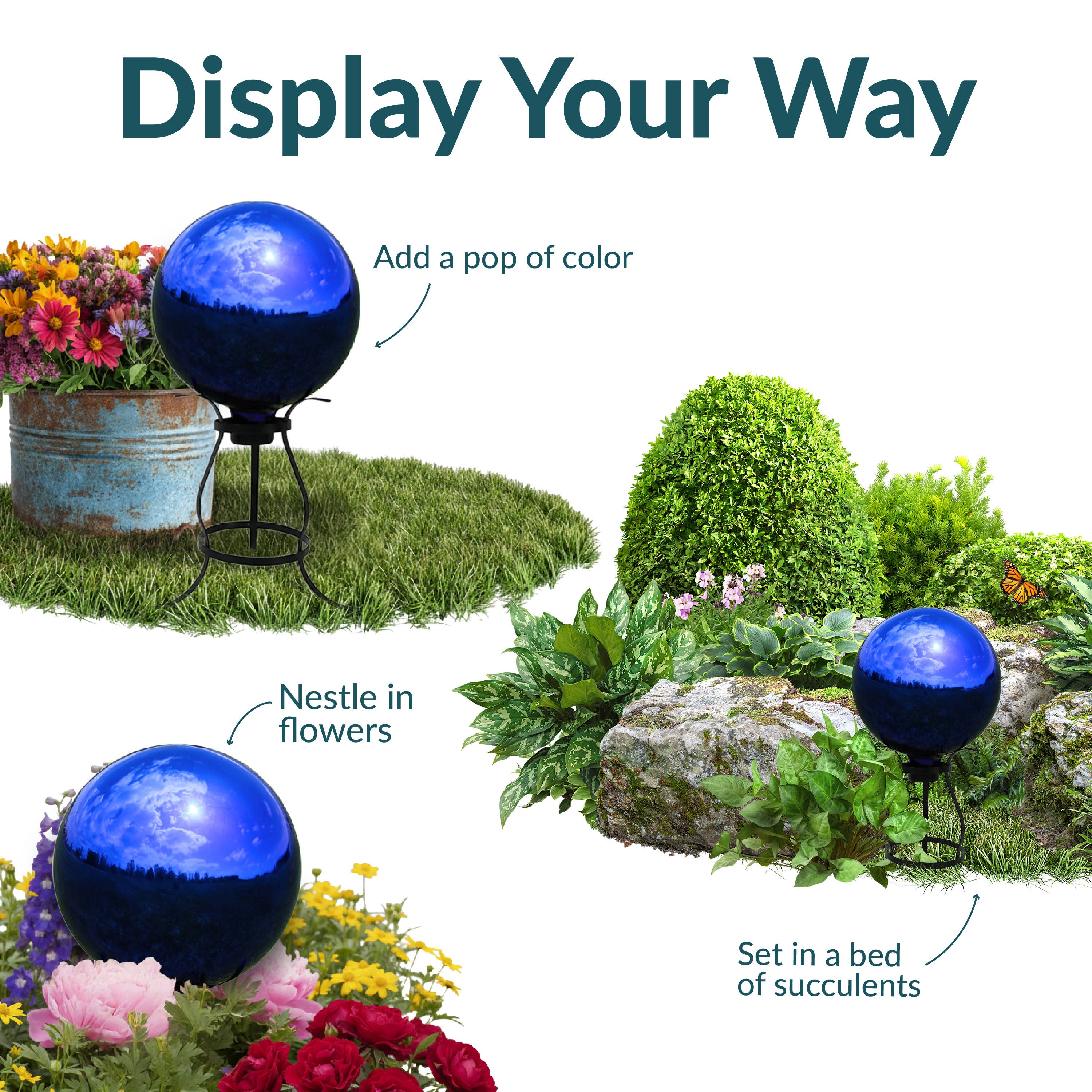 Sunnydaze Decor - Wholesale Outdoor Ornament/Decor - Blue Mirrored Surface Gazing Globe - 10 in4
