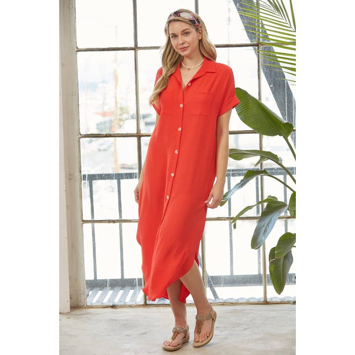 Abito abbottonato a maniche corte in tinta unita CURVY SIZE per la vendita all'ingrosso da parte di salt & bit