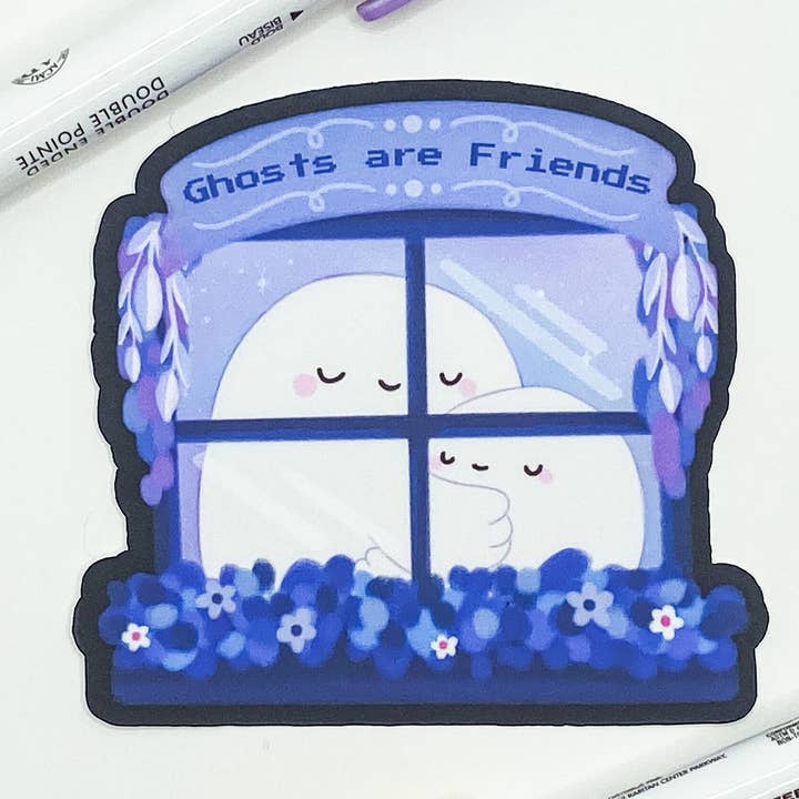 Ghosts are Friends - Ghosts Hugging | Halloween Vinyl Waterproof Single Sticker for wholesale by Picnocline