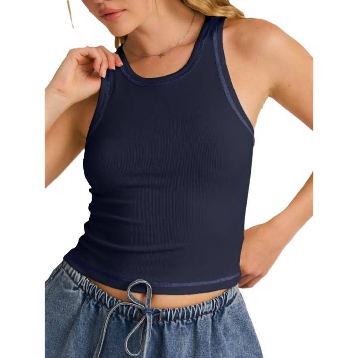 Ribbed Tank with Round Neck and Reversed Stitch Edge for wholesale by Blue Bunny Inc