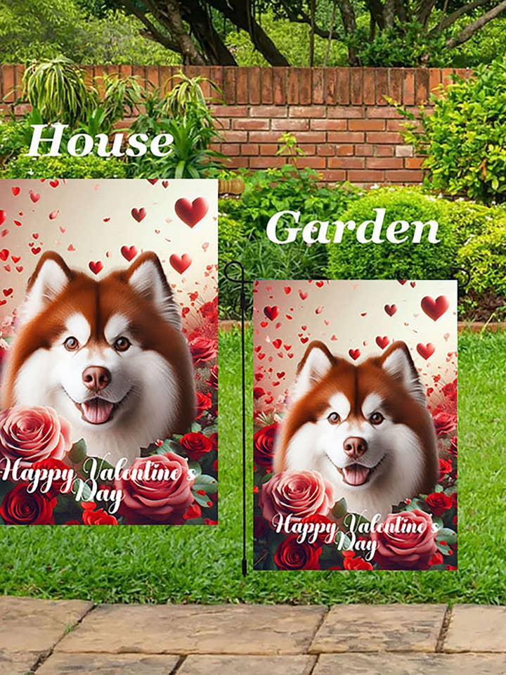 Sib Husky Red Brown Eyes - Valentine House Flag for wholesale by Best of Breed Products