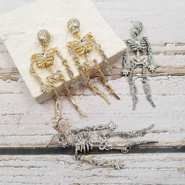 Halloween Diamond Skull Body Earrings for wholesale by Treasure Wholesale