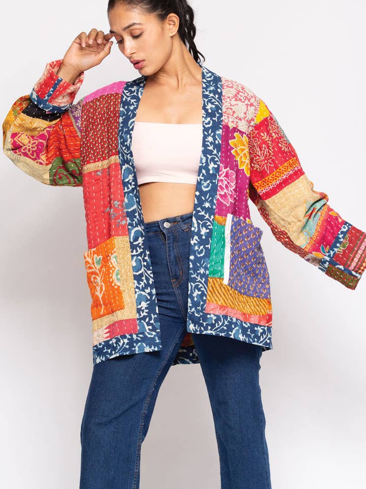 Sevya Handmade - Wholesale Jacket - Women's - Reversible Kantha Quilted Sari Jacket7