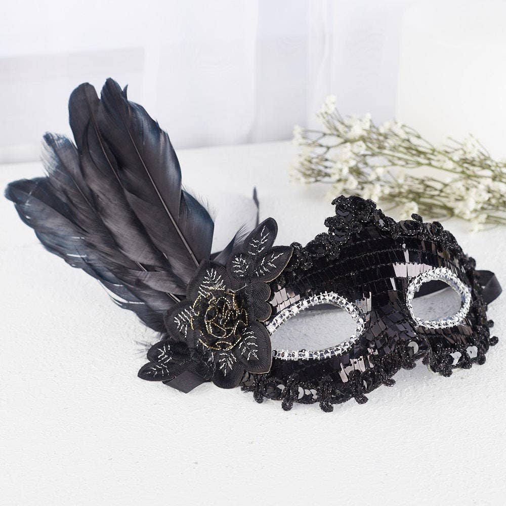 Factory Direct Craft - Vente Déguisement – femme - Masque Demi-Visage à Paillettes et Plumes - Choisir la Couleur0