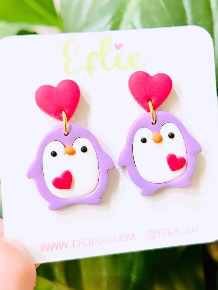 Paarse pinguïn Animal Dangle Earrings Valentijnsdagcadeau voor wholesale door Eflie