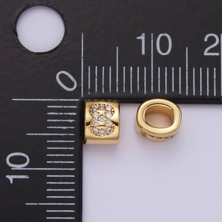 Aim Eternal - Wholesale Individual Charm/Pendant - 14K Gold Filled 0-9 Number Clear Micro Paved CZ Slider Bead Spacer | B-807~B-81112