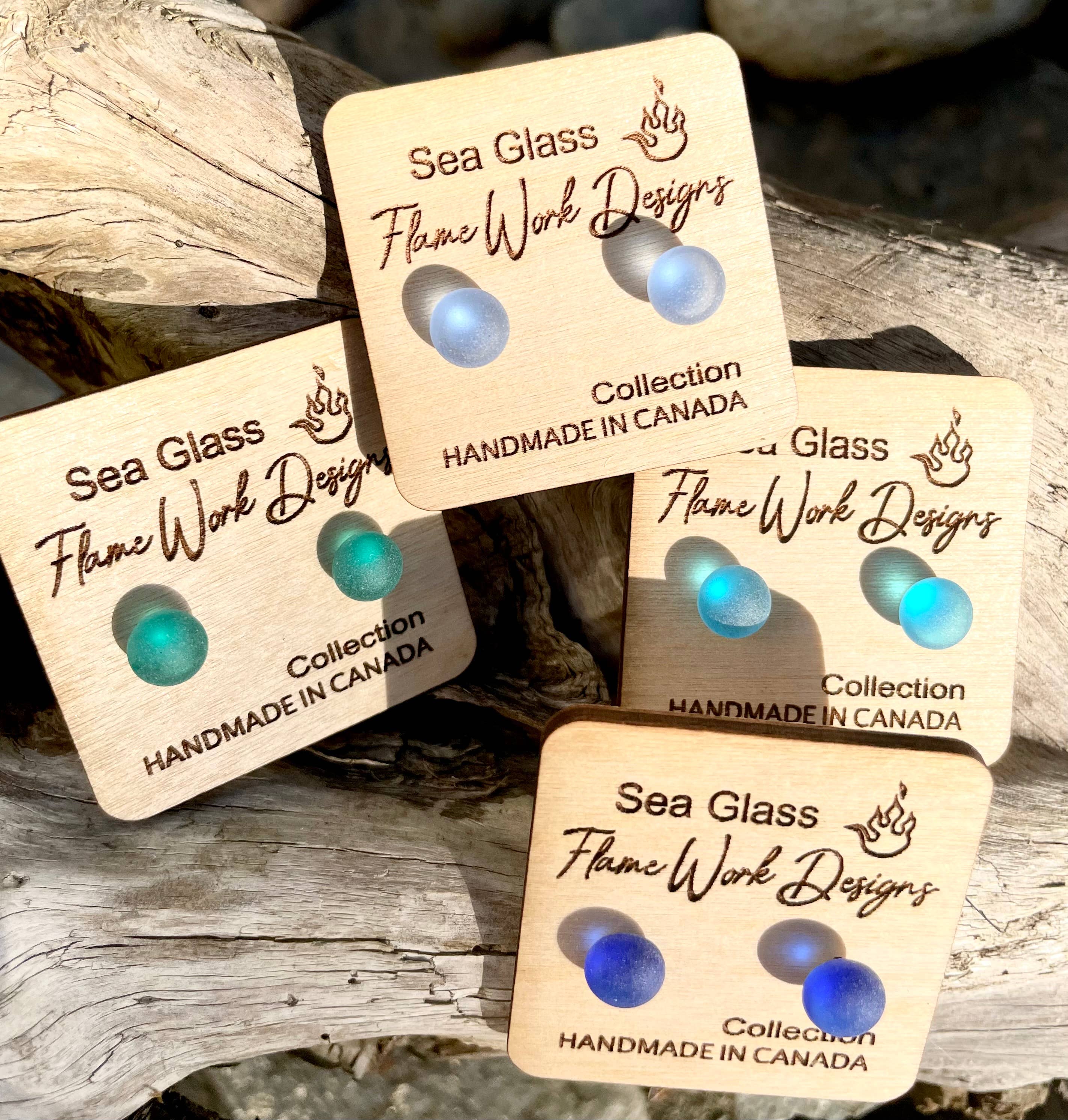 Flame Work Designs - Glass Jewelry - Wholesale Stud/Post Earrings - 12 Pairs Rainbow Sea Glass Studs Collection 10% OFF8