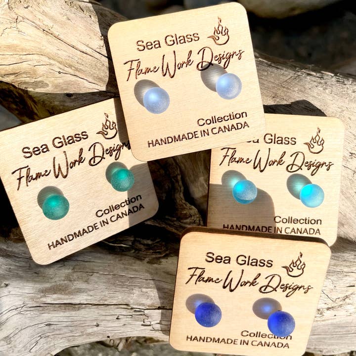 Flame Work Designs - Glass Jewelry - Wholesale Stud/Post Earrings - 12 Pairs Rainbow Sea Glass Studs Collection 10% OFF8