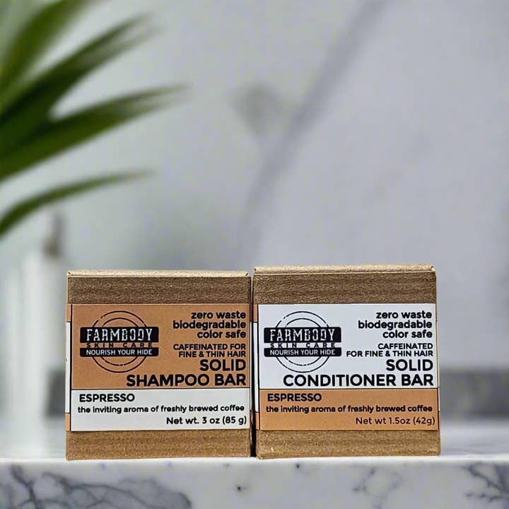 Farmbody Skin Care - Wholesale Shampoo Puck/Solid Shampoo - Caffeinated Sustainable Shampoo and Conditioner Bar Set