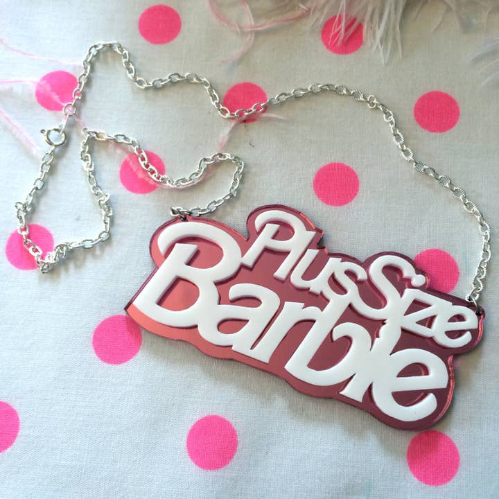 I'm Your Present - Wholesale Pendant/Charm Necklace - Plus Size Barbie Acrylic Necklace In Pink Mirror And White,2