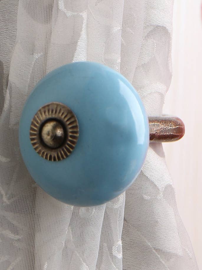 Handmade Solid Turquoise Color Round Shape Design Curtain Tie Back Hook Rustic Bathroom Towel Hook Antique Hook (Set of 2) for wholesale by KNOBCO