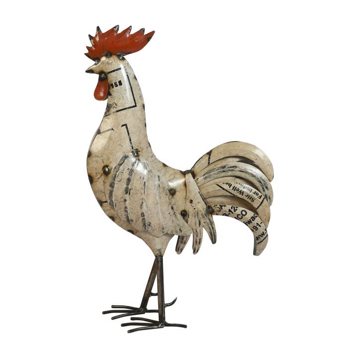 Decorazione da giardino Gallo Bianco in Ferro Riciclato per la vendita all'ingrosso da parte di Jardinopia UK