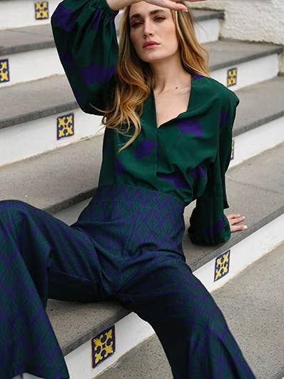 Creta grüne Palazzo-Hose mit hohem Bund und seitlichem Reißverschluss für den Großhandel von Halapage