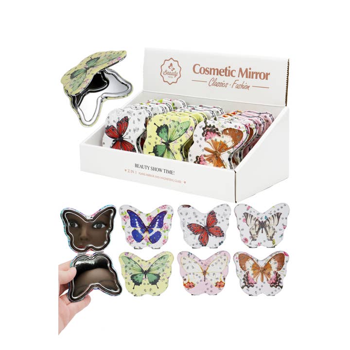 Cap Zone - Wholesale Compact Mirror - Butterfly Floral Compact Cosmetic Mirror - 12 pcs