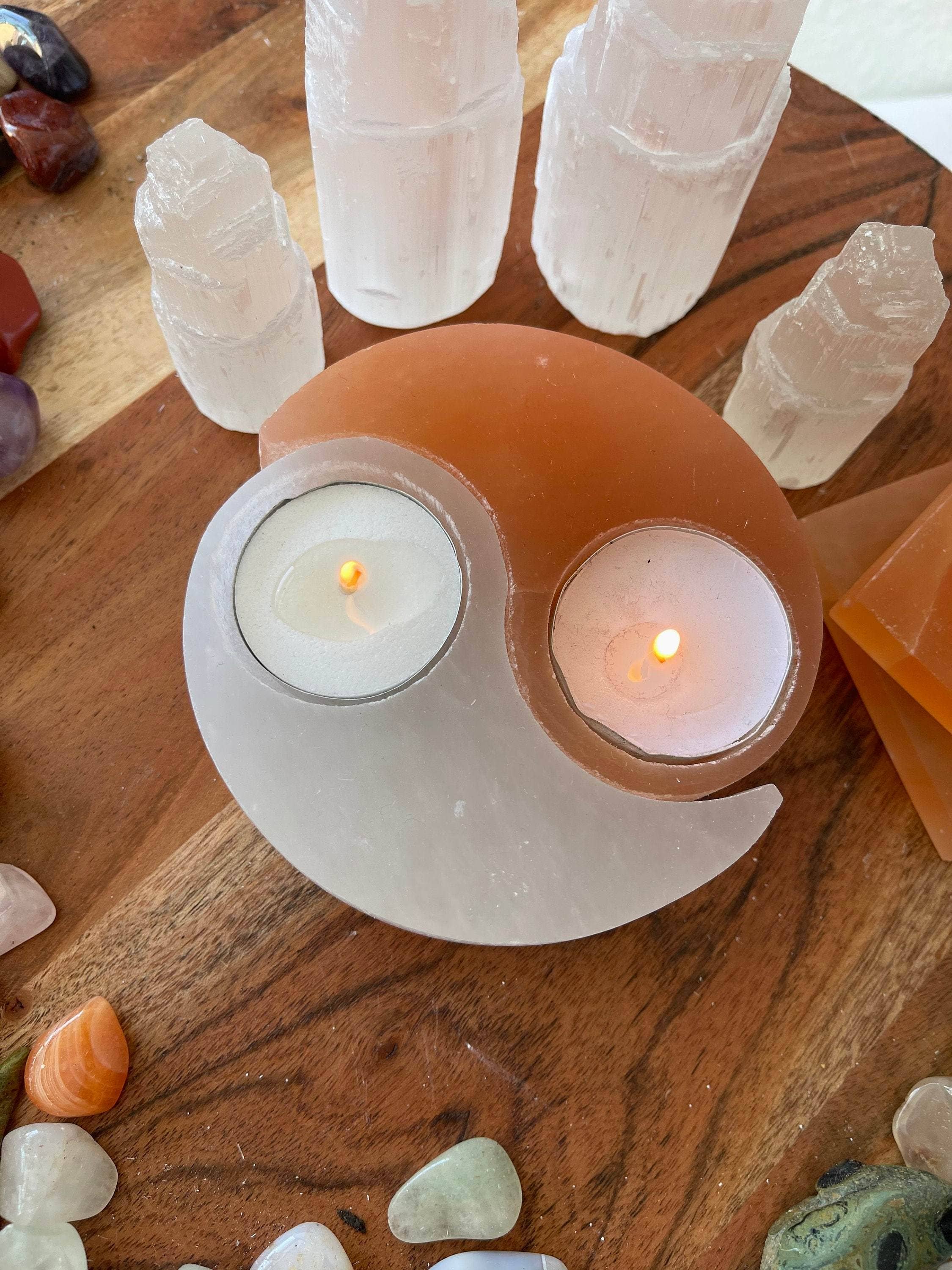 CaNatureLover - Wholesale Candle Holder - Yin Yang Selenite & Himalayan Salt Candle Holder