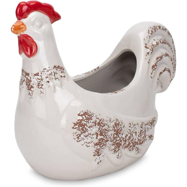 Tigela de Cerâmica Galo Branco e Suporte Decorativo por atacado de Drew Derose Design