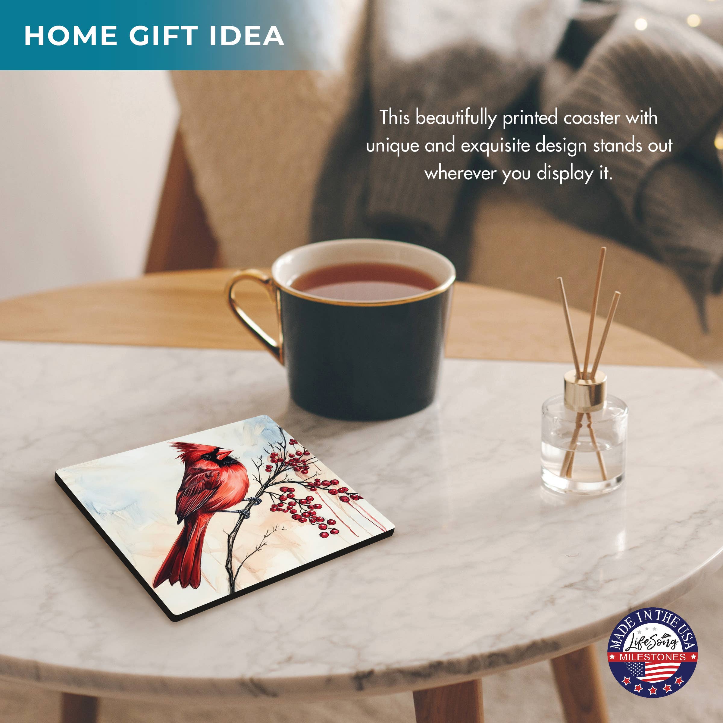 LifeSong Milestones - Wholesale Coasters - Cardinal Bird Slate Drink Coasters – Set of 4 for Hot Drinks5