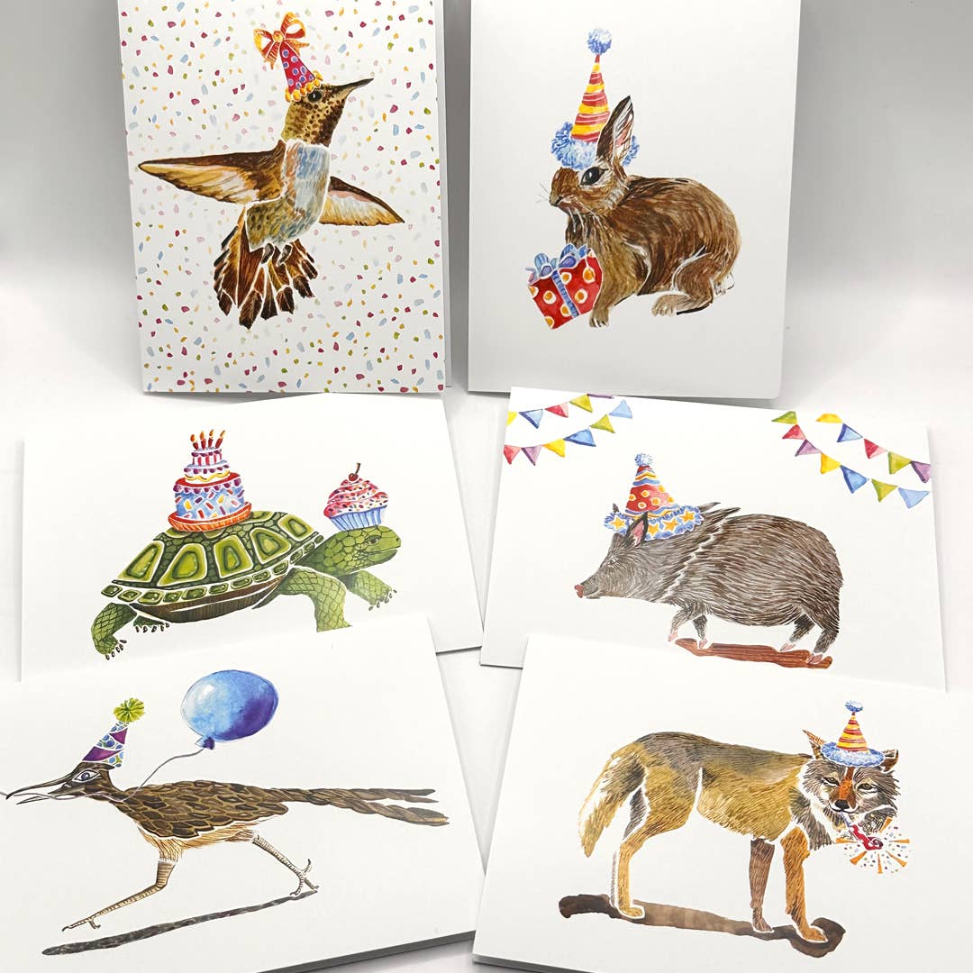 Mary M Spencer Design - Wholesale Birthday Card - Roadrunner in Party Hat Blank A2 Single Note Card3